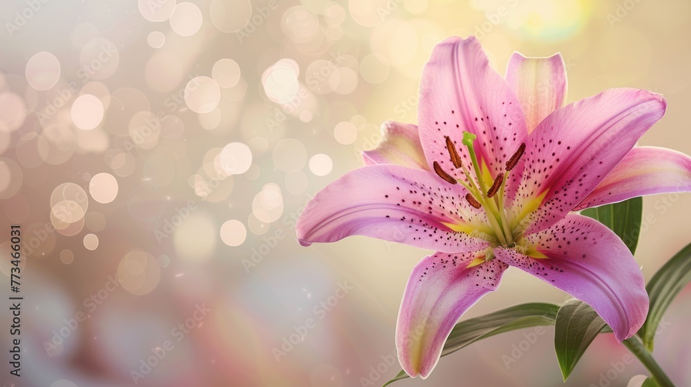 Fototapeta premium pink lilies on a blurred background with ornaments.AI generated image