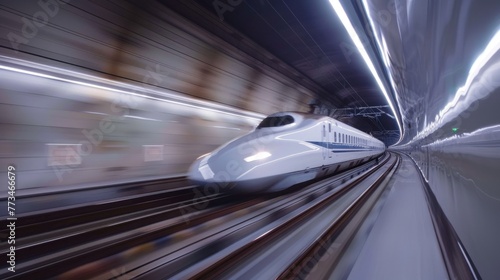 Blurred motion of High-speed train in tunnel.AI generated image