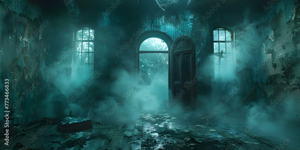 Spooky monster in a haunted house 3D rendering. Concept Haunted House, Spooky Monster, 3D Rendering, Scary Setting