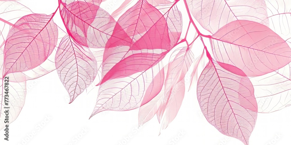 botanical print leaf outline and silhouette modern pink and white --ar 2:1 Job ID: 7fd8825d-3cce-4131-a32b-7ee0a0c8700f