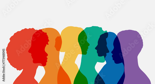 Pride month celebration concept background. Silhouette of LGBTQ people side by side, rainbow colors people. Happy pride day. LGBT Pride Month