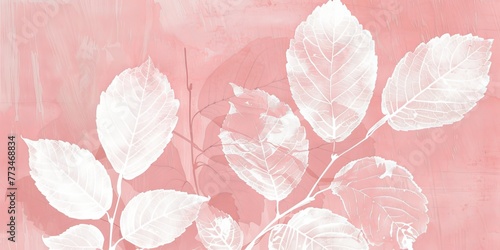 botanical print leaf outline and silhouette modern pink and white --ar 2:1 Job ID: b89e8008-7579-4147-821e-725f3521f2c6