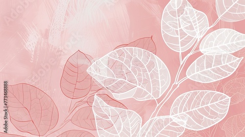 botanical print leaf outline and silhouette modern pink and white --ar 16 9 Job ID  b5299ac2-4097-448f-883b-38156c56de52