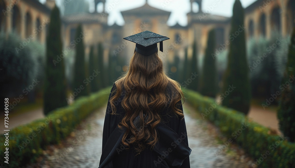 Rear view of a graduate girl
