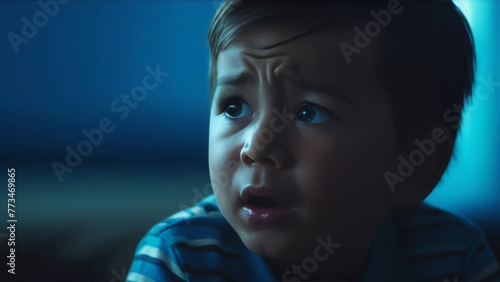 Portrait mongoloid little kid crying and tears. Asian boy have sad emotion and facial expressions. sadness concept