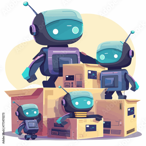 Robot and cardboard boxes. Cartoon vector illustration of robot and cardboard boxes.