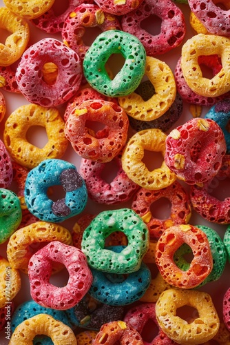 A close-up of a plate of cereal rings. Ideal for food and breakfast concepts