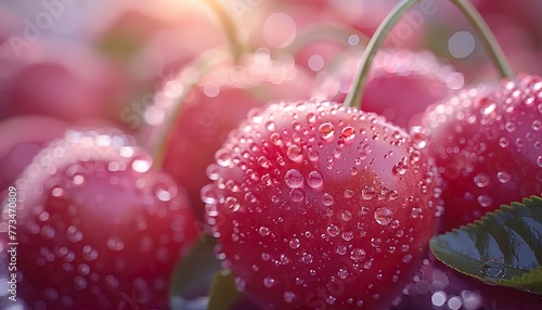 Morello cherries with water drops,  photo