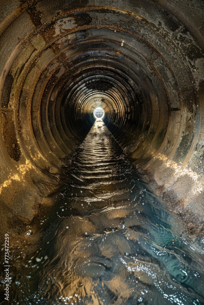Naklejka premium Dark tunnel with a distant light, suitable for concepts of hope and overcoming challenges