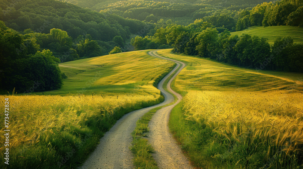 Scenic Country Road Perspective, road adventure, path to discovery, holliday trip, Aerial view