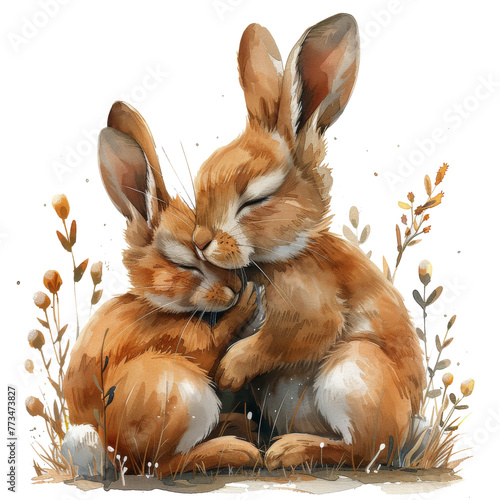 Two Rabbits Sitting Together