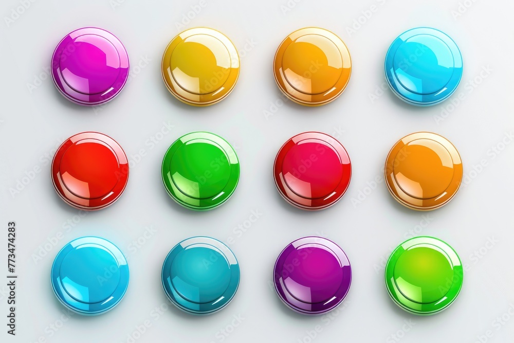 Set of six different colored buttons on a white surface. Suitable for fashion or DIY projects Set of six different colored buttons on a white surface. Suitable for fashion or DIY projects