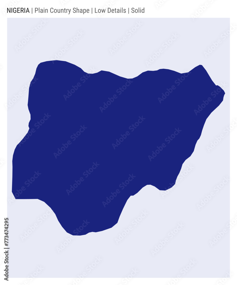 Nigeria plain country map. Low Details. Solid style. Shape of Nigeria. Vector illustration.