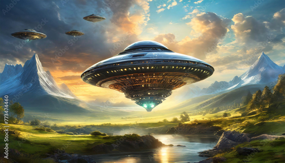 Space alien flying saucer concept illustration. Space alien flying saucer concept illustration.
