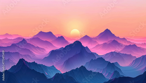 minimalist mountain landscape at sunset digital illustration