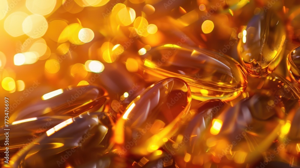 A close-up image of fish oil capsules. Ideal for health and wellness concepts A close-up image of fish oil capsules. Ideal for health and wellness concepts