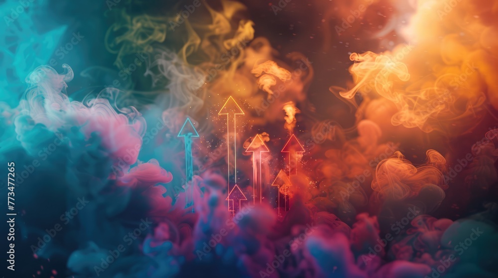 Abstract dynamic arrows taking off in a cloud of smoke. Business success, development and progress, moving forward concept Abstract dynamic arrows taking off in a cloud of smoke. Business success, development and progress, moving forward concept