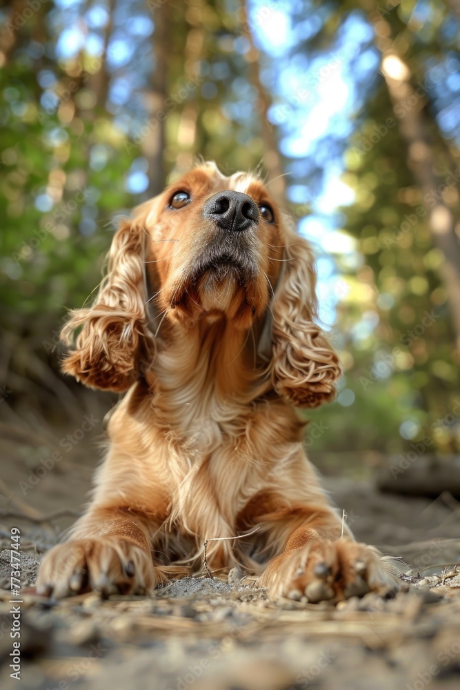 A dog relaxing on the forest floor. Suitable for nature or pet-related projects A dog relaxing on the forest floor. Suitable for nature or pet-related projects