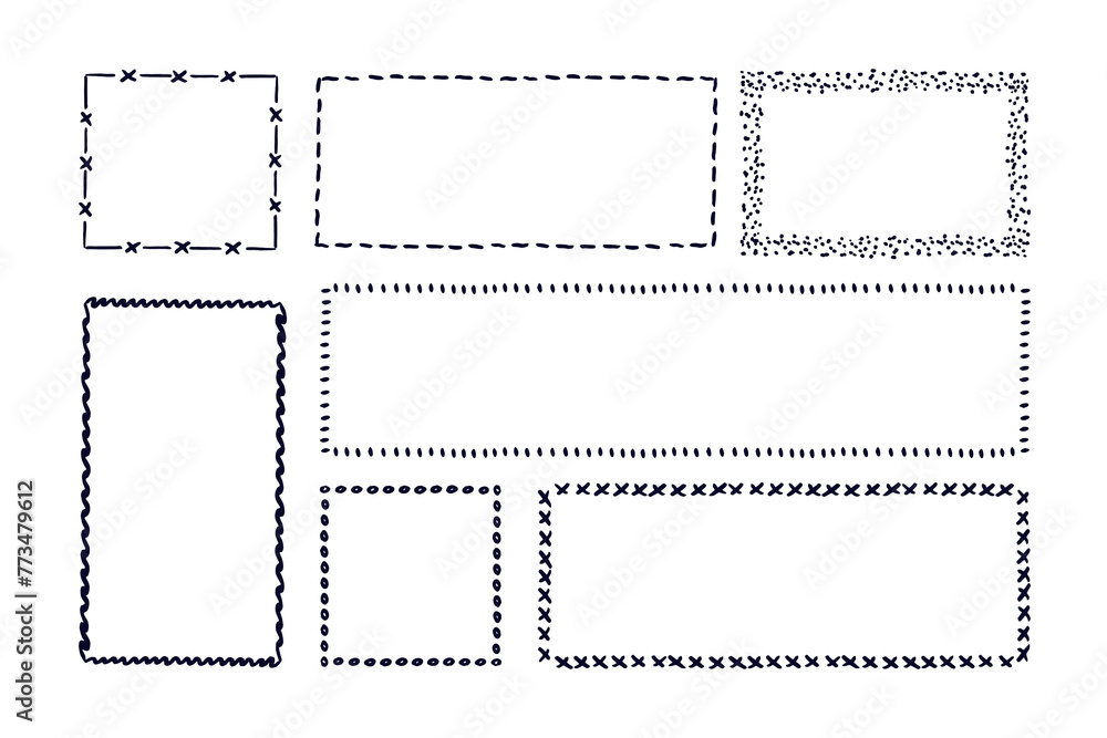 Hand drawn rectangular frames for text set. Blank text boxes in doodle style.