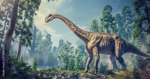 Diplodocus, long neck reaching out, gentle giant of the Jurassic period. 