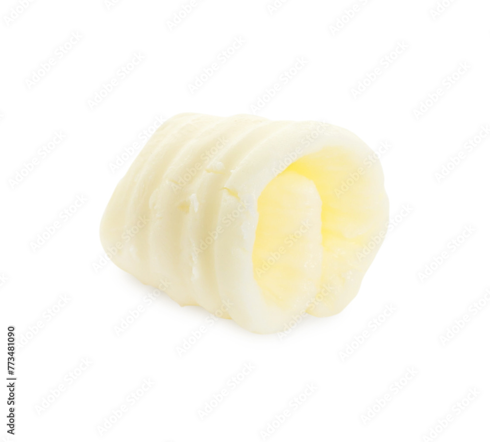 One tasty butter curl isolated on white One tasty butter curl isolated on white