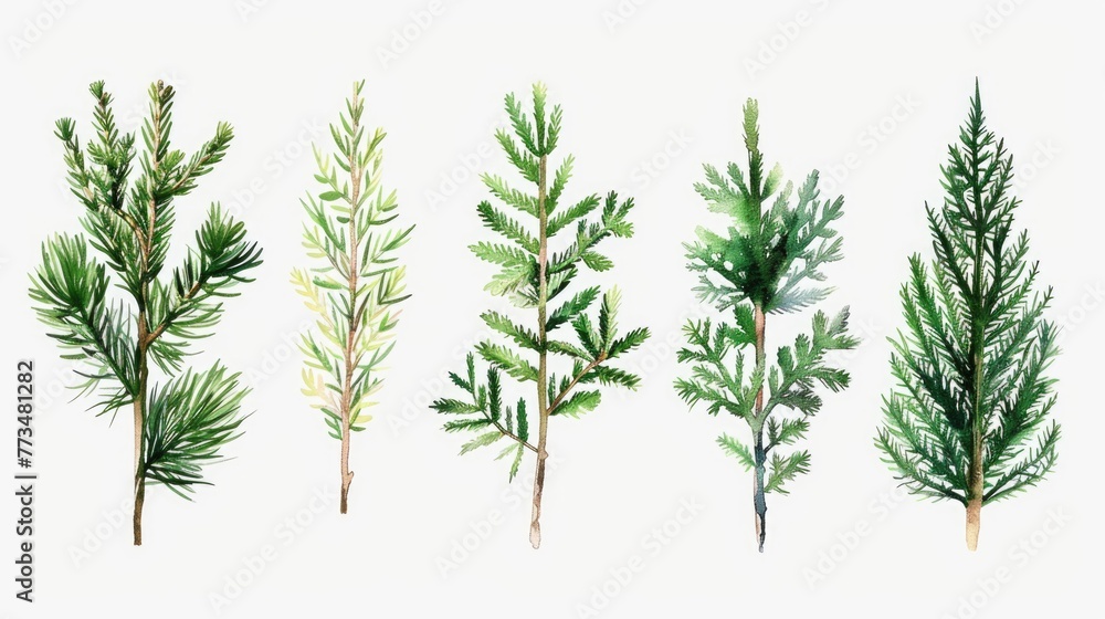 A collection of four different types of trees. Ideal for nature and environmental concepts