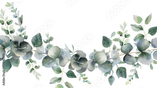 Watercolor painting of eucalyptus leaves on a white background. Suitable for botanical illustrations or nature-themed designs photo