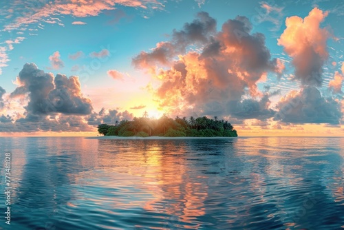 A small island in the middle of the ocean, perfect for travel brochures
