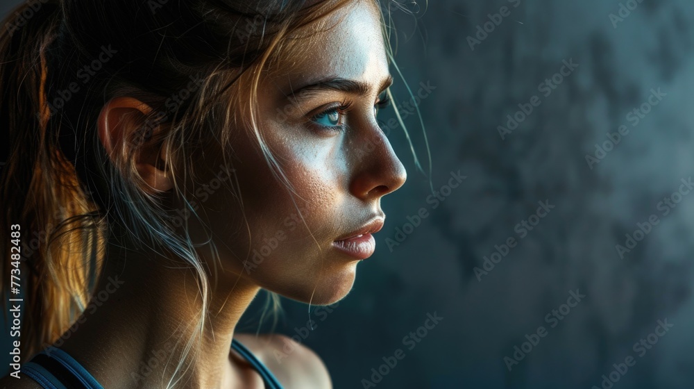 Close up of a woman's face with long hair. Ideal for beauty and skincare concepts Close up of a woman's face with long hair. Ideal for beauty and skincare concepts