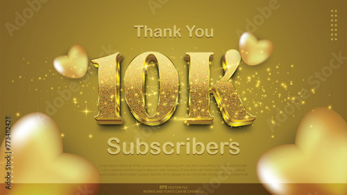 Thank you 10k subscriber card design template with gold text effect for friends and followers for social media networks