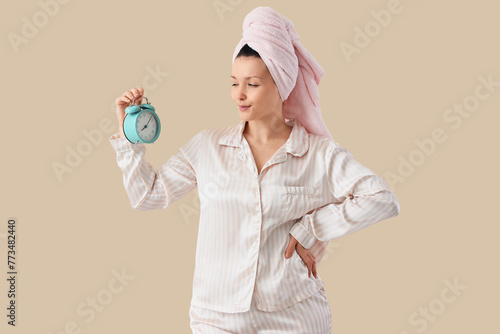 Young woman in towel with a...