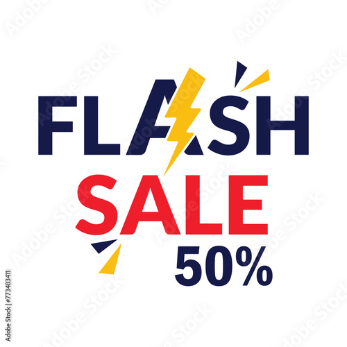 Flash sale logo vector banner design. Flash Sale 50% off Logo Concept with thunderbolt.