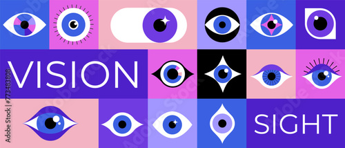 Collection of eyes logos, symbols and icons. Concept illustration
