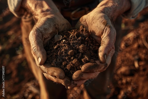 A person holding a handful of dirt. Perfect for environmental or gardening concepts