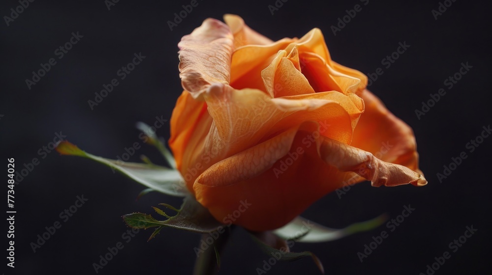 A close up of a single orange rose, perfect for various design projects A close up of a single orange rose, perfect for various design projects