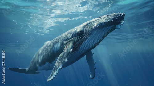 Majestic humpback whale swimming in the ocean, perfect for nature and wildlife themes