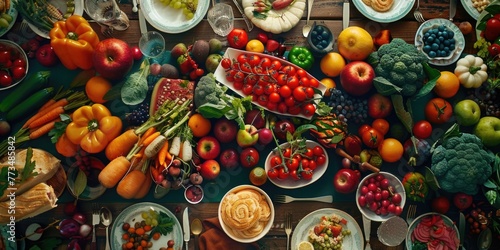 Fototapeta Naklejka Na Ścianę i Meble -  A variety of fresh fruits and vegetables displayed on a table. Ideal for healthy eating concepts