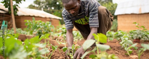 African man planting vegetables in the garden photo