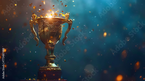 a golden trophy adorned with confetti, signifying a moment of victory or achievement