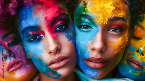 Colorful Face Painting Portraits of Women in Stylish Artistic Expression