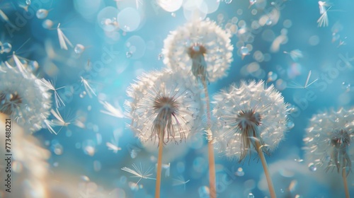 A bunch of dandelions blowing in the wind  suitable for nature and spring concepts