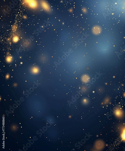 abstract background with Dark blue and gold particle. Christmas Golden light shine particles bokeh on navy blue background