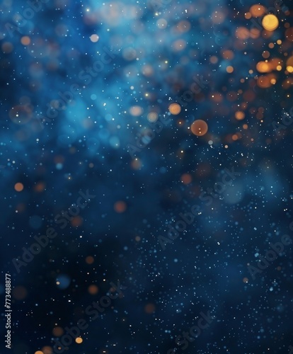 abstract background with Dark blue and gold particle. Christmas Golden light shine particles bokeh on navy blue background