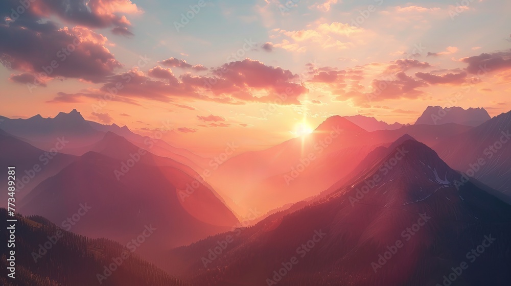 Mountains at sunset with a beautiful view, perfect for summer.