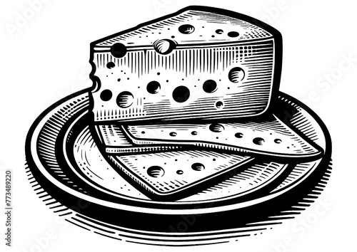 Engraved Cheese Wheel Slices Plate sketch PNG