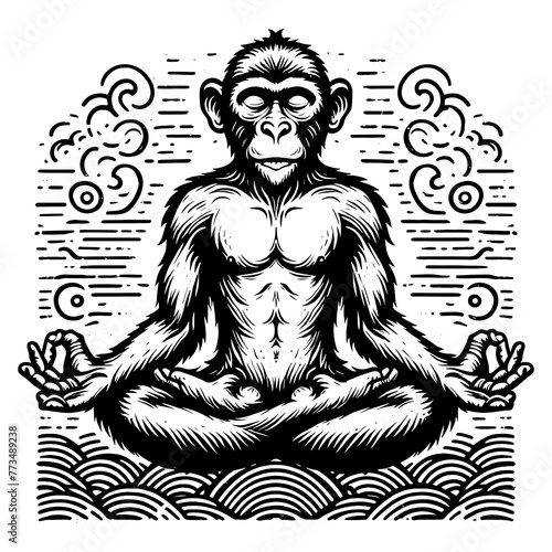 meditating monkey in seated position sketch PNG