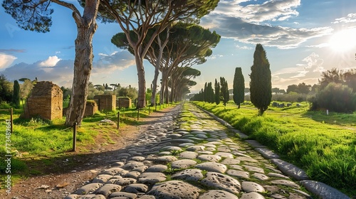 Old Roman road in Italy named Appian way, built to help soldiers. photo
