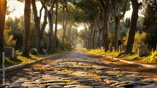 Old Roman road in Italy named Appian way, built to help soldiers. photo