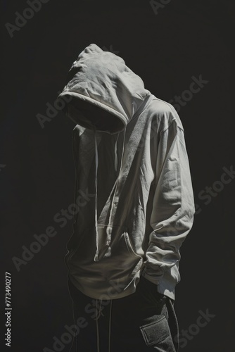 A mysterious man in a hoodie standing in the darkness. Suitable for suspenseful themes