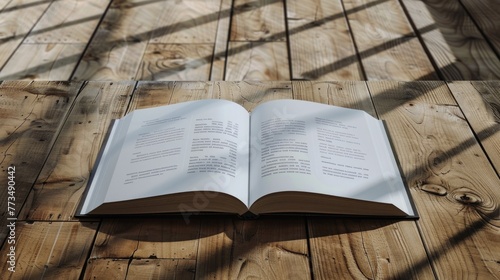 An open book laying on a wooden floor. Suitable for educational and reading concepts